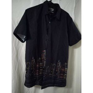 LR Scoop Men's Colorful City Print Skyline Button-Down Shirt Size Large Short
